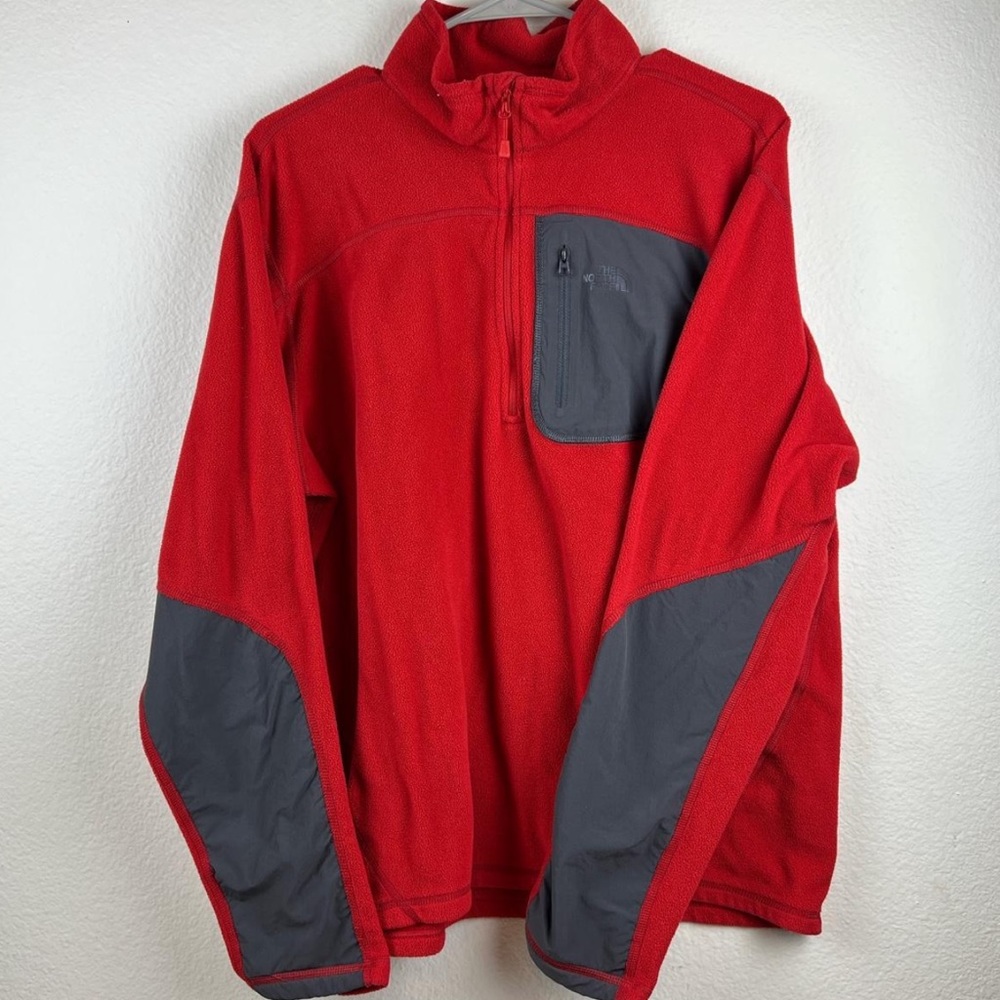 Grey / Red The North Face Quarter Zip Sweatshirt Size Large